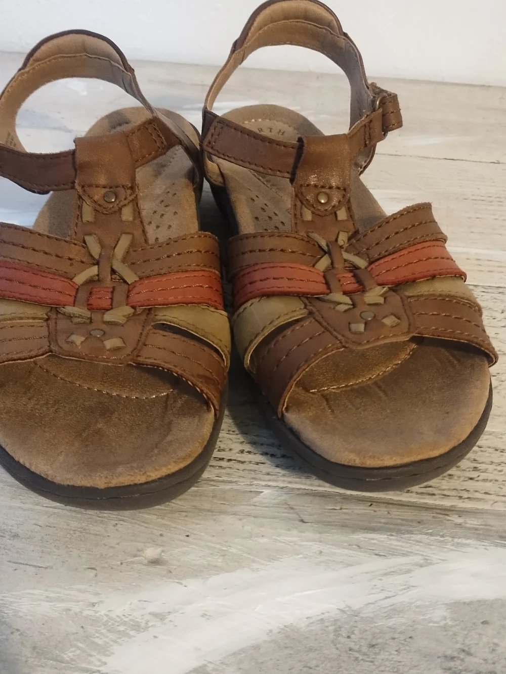 Earth Origins weiltek system Women Brown Leather Strappy Comfort Sandals Size8.5